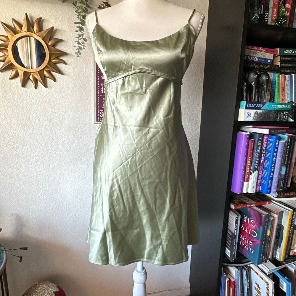 Princess Polly Size 10 Pistachio Green Satin Dress Open back